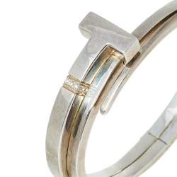 Pre Owned Tiffany & Co. Sterling Silver Diamonds T Square Wrap Bracelet