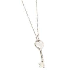 Pre Owned Tiffany & Co. Sterling Silver Enamel Heart Key Pendant Necklace