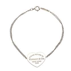 Pre Owned Tiffany & Co. Return To Tiffany Heart Tag Double Chain Sterling Silver Bracelet