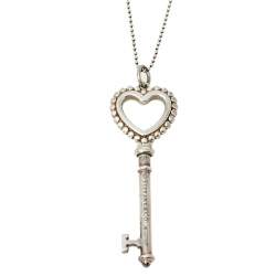 Pre Owned Tiffany & Co. Enamel Beaded Heart Key Silver Pendant Necklace