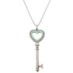 Pre Owned Tiffany & Co. Enamel Beaded Heart Key Silver Pendant Necklace
