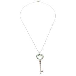 Pre Owned Tiffany & Co. Enamel Beaded Heart Key Silver Pendant Necklace