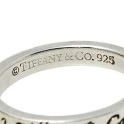 Pre Owned Tiffany & Co. Sterling Silver Notes Narrow Band Ring Size EU 49