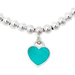 Pre Owned Tiffany & Co. Return To Tiffany Blue Enamel Heart Tag Silver Bead Bracelet