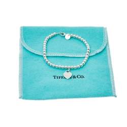 Pre Owned Tiffany & Co. Return To Tiffany Blue Enamel Heart Tag Silver Bead Bracelet