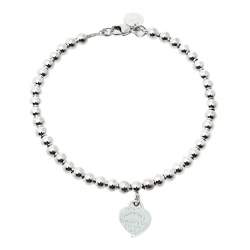 Pre Owned Tiffany & Co. Return To Tiffany Blue Enamel Heart Tag Silver Bead Bracelet