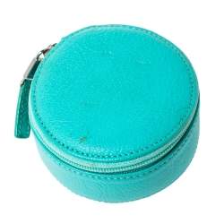 Pre Owned Tiffany & Co. Turquoise Leather Round Jewelry Case