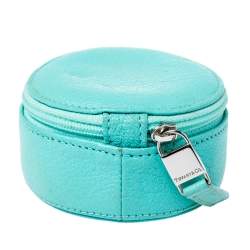 Pre Owned Tiffany & Co. Turquoise Leather Round Jewelry Case
