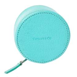 Pre Owned Tiffany & Co. Turquoise Leather Round Jewelry Case