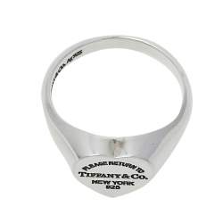 Pre Owned Tiffany & Co. Return To Tiffany Sterling Silver Heart Signet Ring Size EU 55
