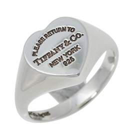 Pre Owned Tiffany & Co. Return To Tiffany Sterling Silver Heart Signet Ring Size EU 55