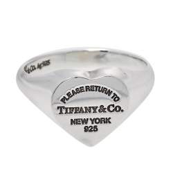 Pre Owned Tiffany & Co. Return To Tiffany Sterling Silver Heart Signet Ring Size EU 55