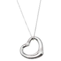 Pre Owned Tiffany & Co. Elsa Peretti Diamond Sterling Silver Open Heart Pendant