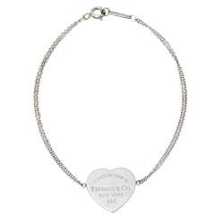 Pre Owned Tiffany & Co. Return To Tiffany Heart Tag Double Chain Sterling Silver Bracelet