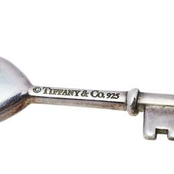 Pre Owned Tiffany & Co. Sterling Silver Blue Enamel Heart Key Pendant Necklace