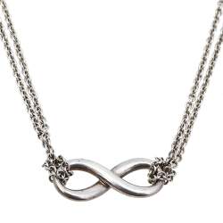 Pre Owned Tiffany & Co. Infinity Sterling Silver Double Strand Pendant Necklace