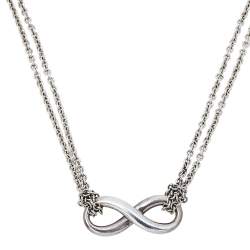 Pre Owned Tiffany & Co. Infinity Sterling Silver Double Strand Pendant Necklace