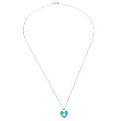 Pre Owned Tiffany & Co. Sterling Silver Blue Enamel Keyhole Lock Heart Pendant Necklace