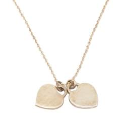 Pre Owned Tiffany & Co. Return to Tiffany Pink Enamel Double Heart Tag Silver Pendant Necklace