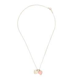 Pre Owned Tiffany & Co. Return to Tiffany Pink Enamel Double Heart Tag Silver Pendant Necklace