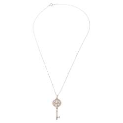 Pre Owned Tiffany & Co. Sterling Silver Diamond Daisy Key Pendant Chain Necklace
