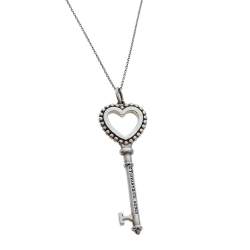 Pre Owned Tiffany & Co. Sterling Silver Enamel Beaded Heart Key Pendant Necklace