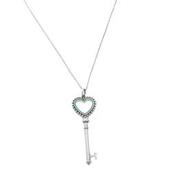 Pre Owned Tiffany & Co. Sterling Silver Enamel Beaded Heart Key Pendant Necklace