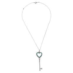 Pre Owned Tiffany & Co. Sterling Silver Enamel Beaded Heart Key Pendant Necklace