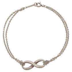 Pre Owned Tiffany & Co. Infinity Sterling Silver Double Chain Bracelet