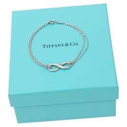 Pre Owned Tiffany & Co. Infinity Sterling Silver Double Chain Bracelet