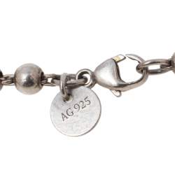 Pre Owned Tiffany & Co. Return To Tiffany Blue Enamel Heart Tag Silver Bead Bracelet