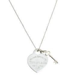 Pre Owned Tiffany & Co. Return To Tiffany Sterling Silver Heart Tag Key Pendant Necklace 