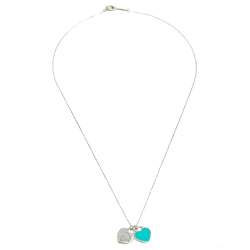 Pre Owned Tiffany & Co. Return To Tiffany Blue Double Heart Tag Pendant Necklace