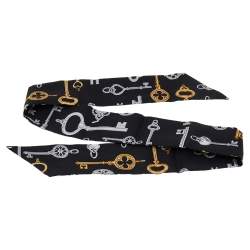 Pre Owned Tiffany & Co. Black Key Print Silk Scarf