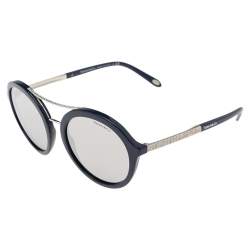 Pre Owned Tiffany & Co. Navy Blue/Silver Mirrored TF 4136 Round Sunglasses