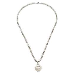 Pre Owned Tiffany & Co. Return To Tiffany Sterling Silver Heart Pendant Beaded Necklace