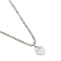 Pre Owned Tiffany & Co. Return To Tiffany Sterling Silver Heart Pendant Beaded Necklace