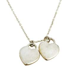 Pre Owned Tiffany & Co. Return to Tiffany Sterling Silver Mini Double Heart Tag Pendant Necklace