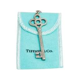 Pre Owned Tiffany & Co. Silver Crown Key Pendant Chain Necklace