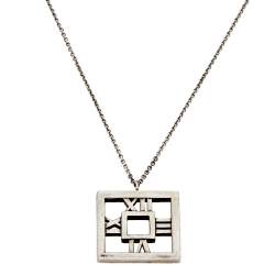 Pre Owned Tiffany & Co. Square Atlas Open Silver Pendant Necklace