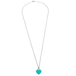 Pre Owned Tiffany & Co. Return To Tiffany Blue Enamel Silver Pendant Necklace.