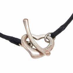 Pre Owned Tiffany & Co. Elsa Peretti Open Heart Silk Cord Silver Bracelet