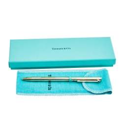 مملوكة مسبقًا Tiffany & Co. Silver Blue Accent T-clip Ballpoint Pen