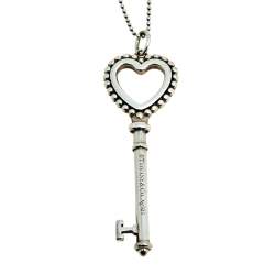 Pre Owned Tiffany & Co. Enamel Beaded Heart Key Silver Pendant Necklace