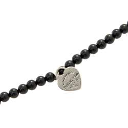 Pre Owned Tiffany & Co. Return To Tiffany Silver Heart Tag Onyx Bead Bracelet