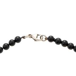 Pre Owned Tiffany & Co. Return To Tiffany Silver Heart Tag Onyx Bead Bracelet