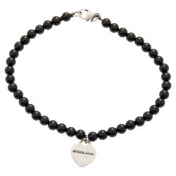 Pre Owned Tiffany & Co. Return To Tiffany Silver Heart Tag Onyx Bead Bracelet