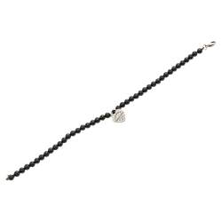 Pre Owned Tiffany & Co. Return To Tiffany Silver Heart Tag Onyx Bead Bracelet