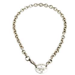 Pre Owned Tiffany & Co. Return to Tiffany Oval Tag Silver Choker Necklace
