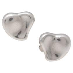 Pre Owned Tiffany & Co. Elsa Peretti Full Heart Sterling Silver Stud Earrings